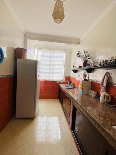 a kitchen with a refrigerator and a counter top at Dar Malaika in Oualidia