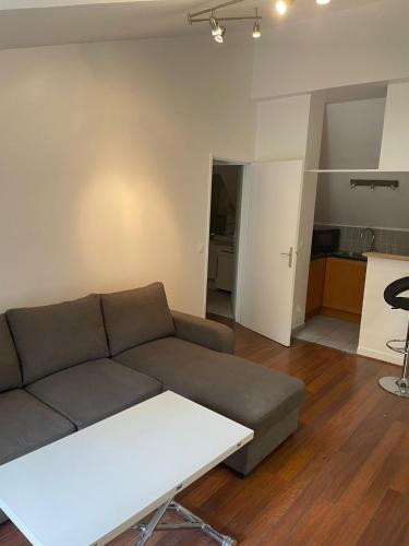 un salon avec un canapé et une table dans l'établissement TM Appartement BASTILLE, à Paris