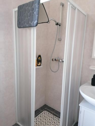 a bathroom with a shower and a sink at La casa dei fiori in Nociglia