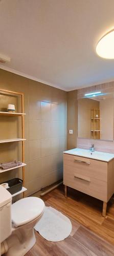 une salle de bain avec un lavabo et des toilettes dans l'établissement Le Galon d'Or, à La Tremblade