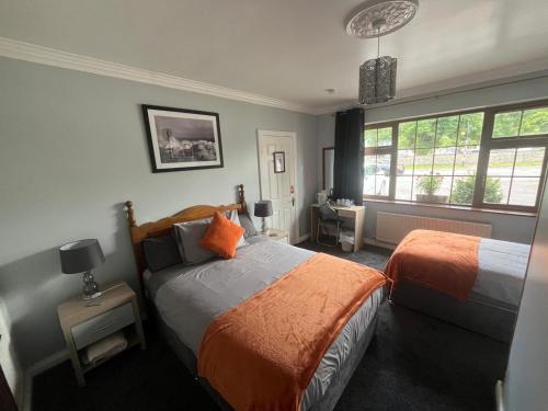 a bedroom with two beds and a window at Manorlodge in Tralee