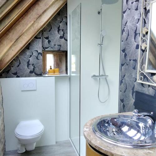 une salle de bain avec un lavabo et des toilettes dans l'établissement Maison, à Nespouls