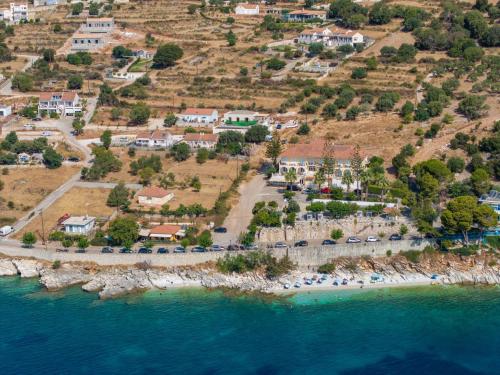 an aerial view of a beach in the ocean at Seaside Euphoria Kefalonia in Ayia Evfimia