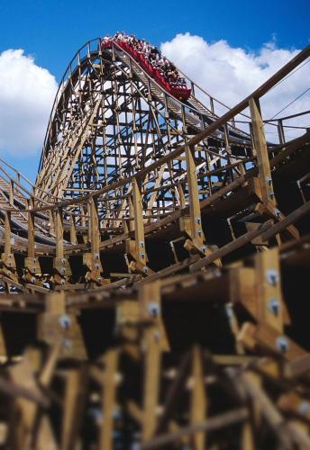 a roller coaster with a bunch of people on it at Haby House in Skene