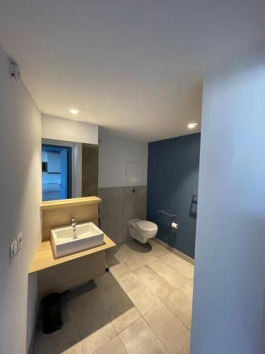 une salle de bain avec un lavabo et des toilettes dans l'établissement Mugel T2 Bloom Le Spot, à La Ciotat