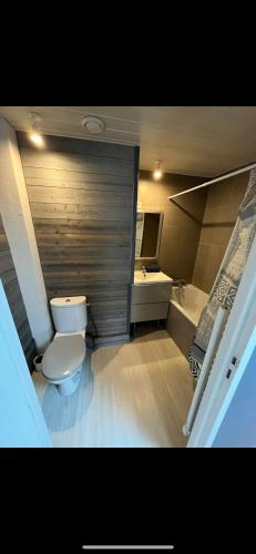 une salle de bain avec toilettes, lavabo et baignoire dans l'établissement Zen Appartement Centre-ville, à Niort