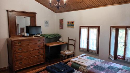 a bedroom with a bed and a dresser with a television at RioB&B in Alfero