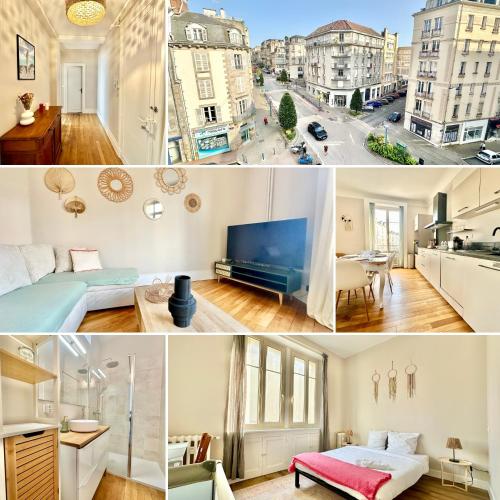un collage de photos d'un appartement dans l'établissement Le Bourgeois, spacieux et central, à Limoges