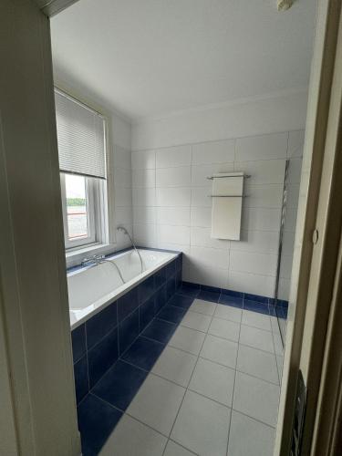a bathroom with a bath tub and a window at Möckelsnäs Herrgård in Diö