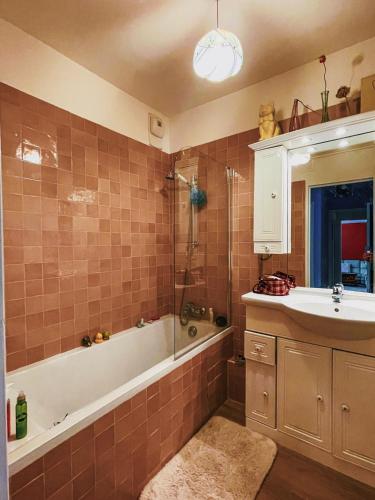 une salle de bain avec une baignoire, un lavabo et une douche dans l'établissement Flat in Noisy-Le-Grand, à Noisy-le-Grand