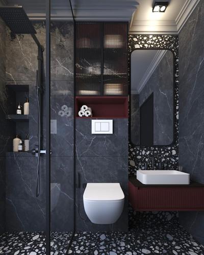 a bathroom with a toilet and a sink and a mirror at Apartments Lura in Peje