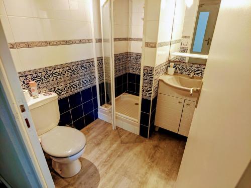 a bathroom with a toilet and a sink and a shower at Un bol d'air frais près de Paris in Eaubonne