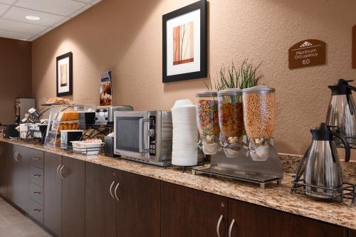 a kitchen counter with aasteryasteryasteryasteryasteryasteryasteryasteryasteryasteryastery at Microtel Inn & Suites Cotulla in Cotulla