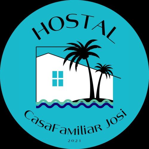 a logo for a cabin on the beach with a palm tree at Hostal Casa Familiar Josi in Tolú