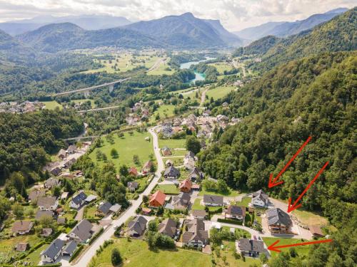 an aerial view of a small village in the mountains at Fine Stay Apartments in Žirovnica
