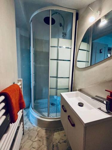 une salle de bain avec douche et lavabo dans l'établissement Mini - Tout petit mais cozy !, à Brignoles