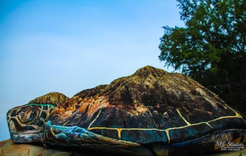a turtle statue sitting on top of a rock at Sutra Damai Seaview in Kuantan
