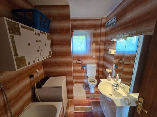 a small bathroom with a sink and a toilet at Apartment Stula in Omišalj