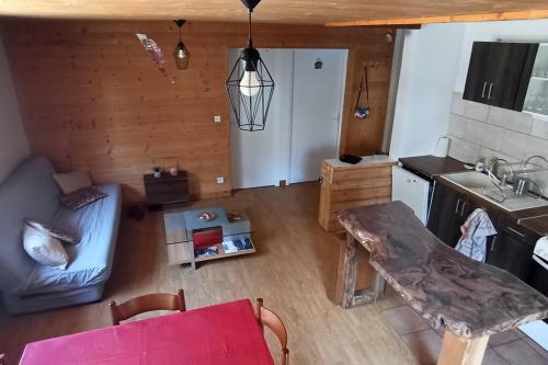 une vue de tête sur une cuisine et un salon dans l'établissement Appartement t2 Bourg d'Oisans, au Bourg-dʼOisans