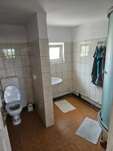 a bathroom with a toilet and a sink and a tub at Casa Cristian in Limanu