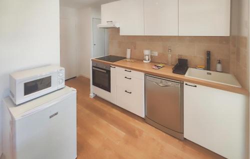 La cuisine est équipée d'un four micro-ondes et d'un évier. dans l'établissement Nice Apartment In Palavas-Les-Flots, à Palavas-les-Flots