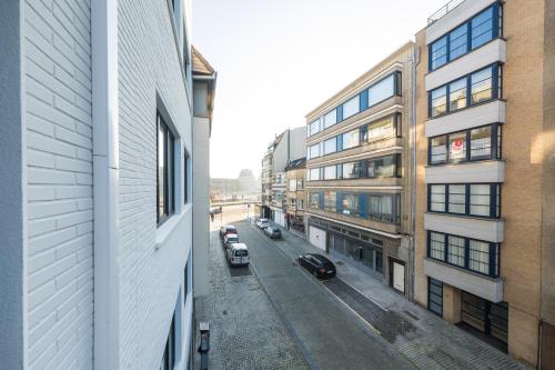 a view of a city street from a building at Amandine - Luxury 3 bedrooms apartment with free parking in Ostend