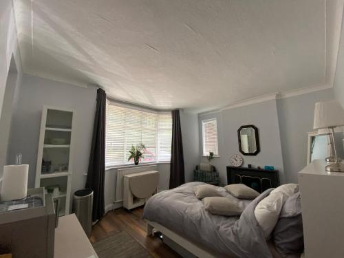 a bedroom with a bed and a window at Spacious Double Studio-style room in Orpington