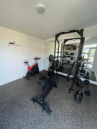 a gym with two exercise bikes in a room at Modern 4 bedroom house south Dublin in Blackrock
