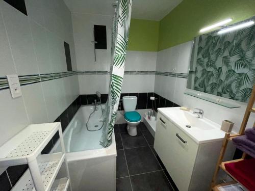 une salle de bain avec une baignoire, des toilettes et un lavabo dans l'établissement Le Central - wifi Netflix - Coeur de ville, à Belfort
