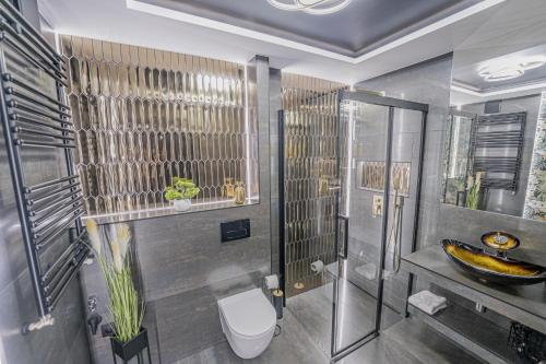 a bathroom with a toilet and a sink at Apartament w Cieplicach Prime in Jelenia Góra