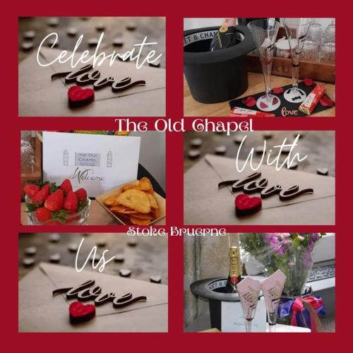 a collage of different pictures of food and wine at The Old Chapel Stoke Bruerne in Towcester