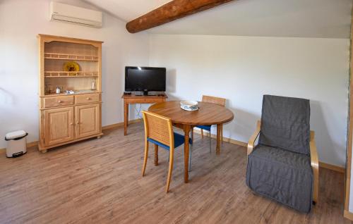 une salle à manger avec une table, des chaises et une télévision dans l'établissement 1 Bedroom Gorgeous Home In Caromb, à Caromb