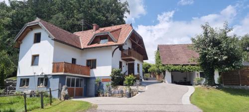 a white house with a brown roof at Ferienwohnungen Klimbacher in Wolfsberg
