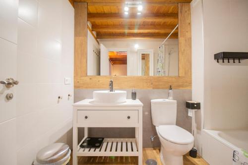 a bathroom with a sink and a toilet and a mirror at Las Natillas con V in Martín Miguel