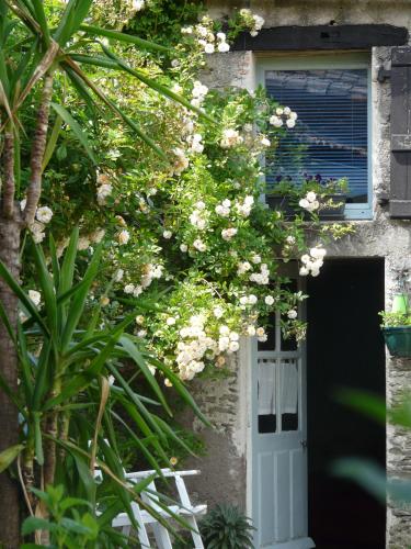 a house with a white door and flowers at Topaze séjour chez le Vigneron in Monnières