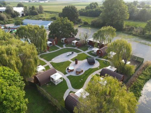 an aerial view of a house with a park at Vicolungo Glamour Lodge & SPA - Free SPA Hot Tub e Sauna in Vicolungo