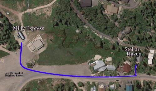 a map of a house with a blue line at Stellar Haven in Brighton