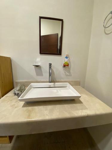 a white sink in a bathroom with a mirror at Amplio departamento lujoso 3B in Tampico