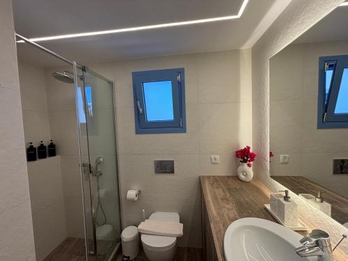 a bathroom with a sink and a toilet and a shower at Paros Relux in Kampos Paros