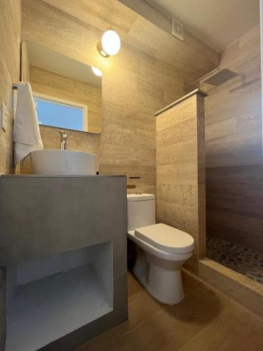 a bathroom with a toilet and a sink at Am Cinco Condesa in Mexico City