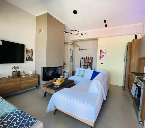 Μια τηλεόραση ή/και κέντρο ψυχαγωγίας στο Beachfront Retreat at Agios Vasileios