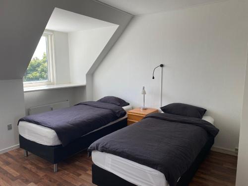 a bedroom with two beds and a window at Apartment with view in Birkerød