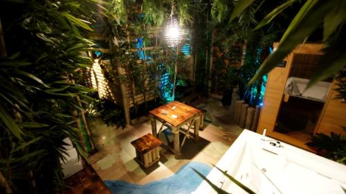 an overhead view of a room with a table and plants at Hotel Carosello in Pontecagnano