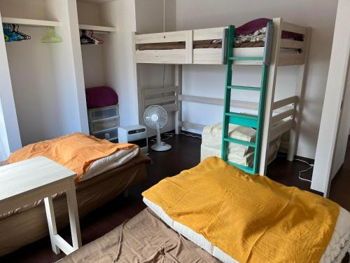 a room with two bunk beds and a ladder at Otaru Eminabackpackers in Otaru