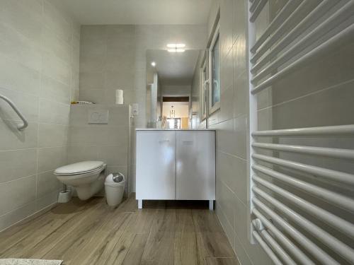 une salle de bain blanche avec des toilettes et un lavabo dans l'établissement Armanaga, à Ainharp