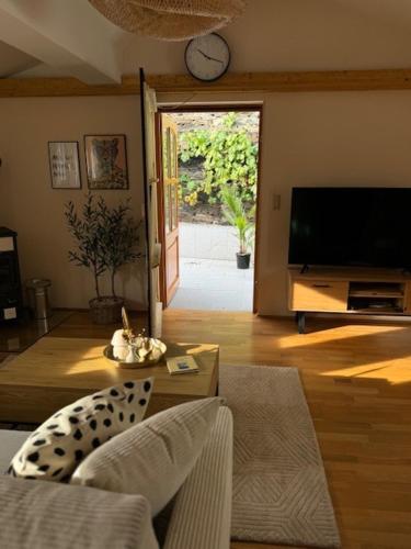 Una televisión o centro de entretenimiento en Residenz zu Caub - Pfalzgrafenstein Appartment