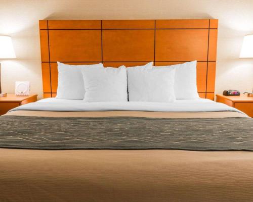 a bed in a hotel room with white pillows at Comfort Inn Metro Airport in Romulus