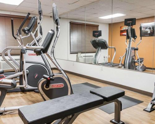 a gym with cardio machines and a mirror at Comfort Inn Metro Airport in Romulus