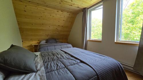 a bedroom with a bed in a room with a window at L'Appartement du Pavillon - Rafting Momentum in Bryson