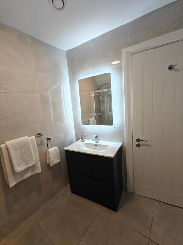 a bathroom with a sink and a mirror at Michael A's Pub in Miltown Malbay